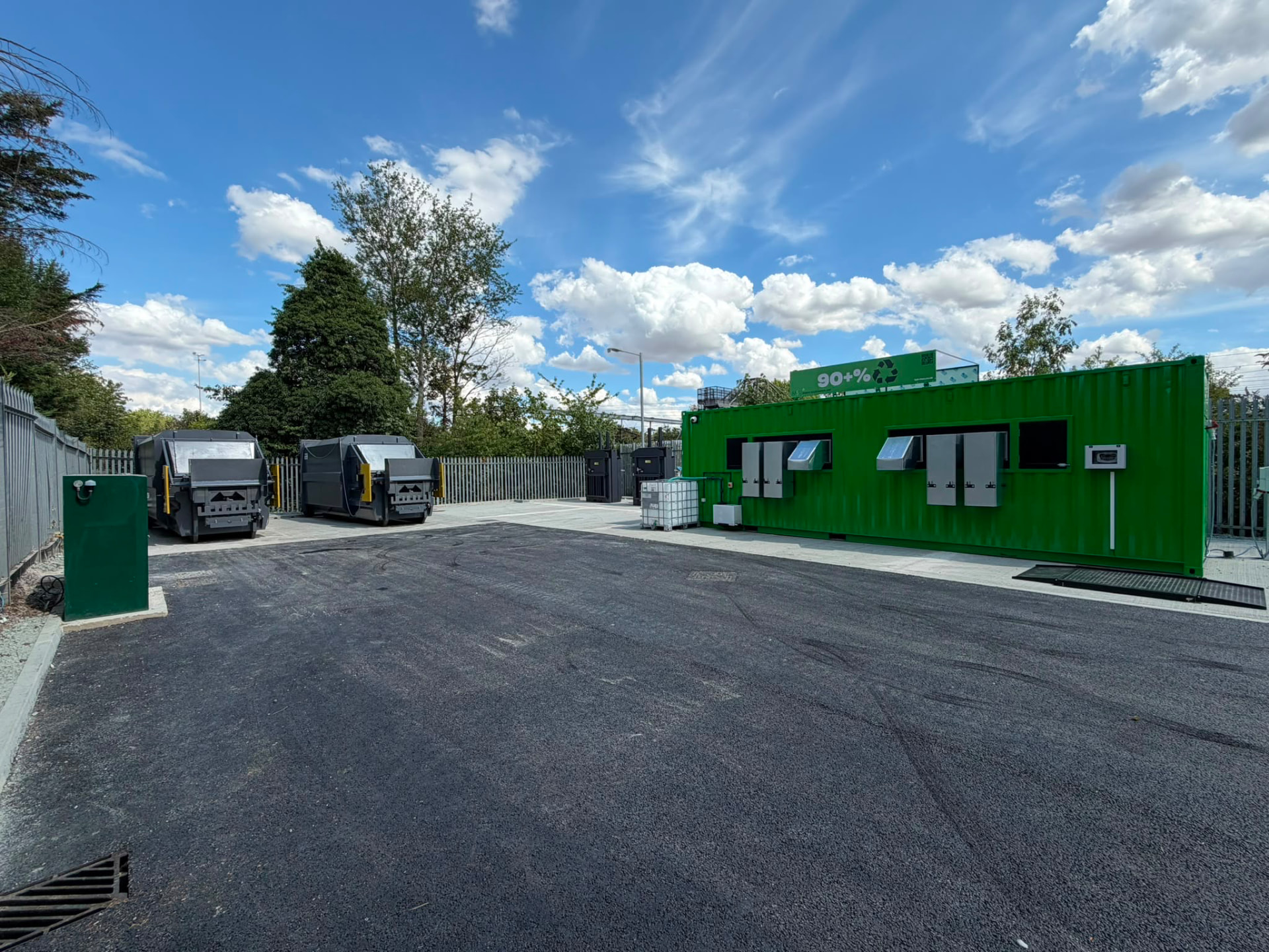 Wide view of the compound showing compactors, balers and the recovery unit in operation